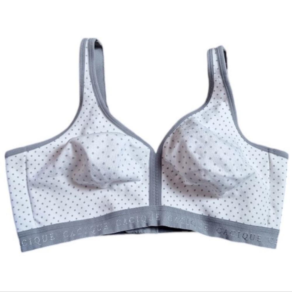Cacique Cotton No-Wire Polka Dot Gray White Bra Size 40D
